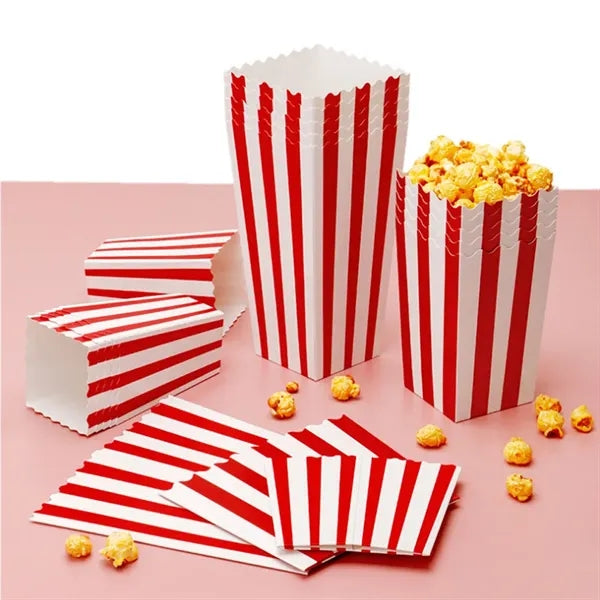 Red White Striped Classic Popcorn Boxes for Movie Night