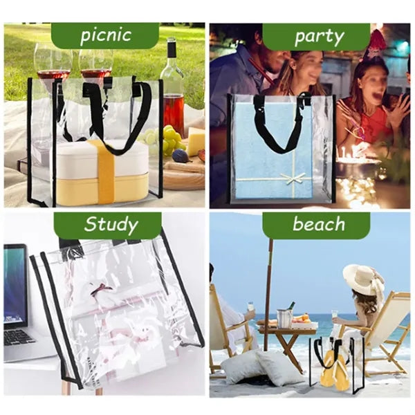 Clear PVC Plastic Tote Bag With Handle for Beach Picnic Stud
