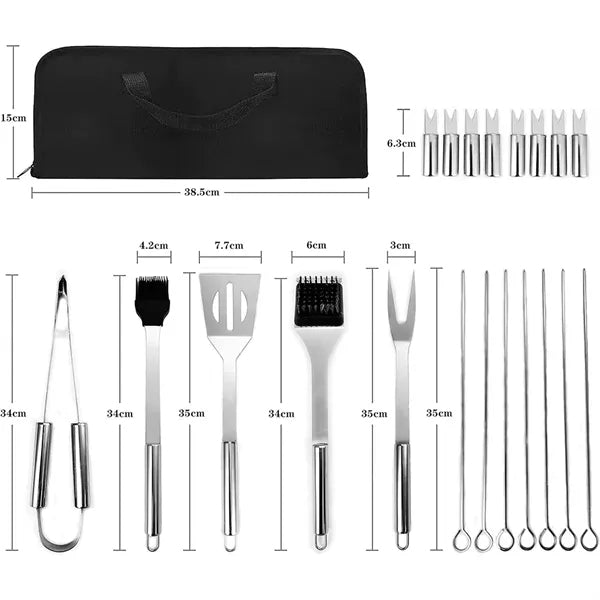 Stainless Steel BBQ Grill Tool Kit with Carrying Bag 20pcs