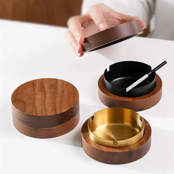 Wooden Ashtray with Lid Cigarette Butt Storage