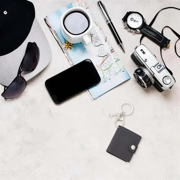Portable Pu leather travel mini photo album with keychain