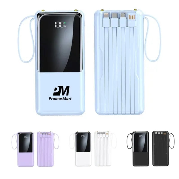 10000mAh Portable Power Bank with Built in Cables