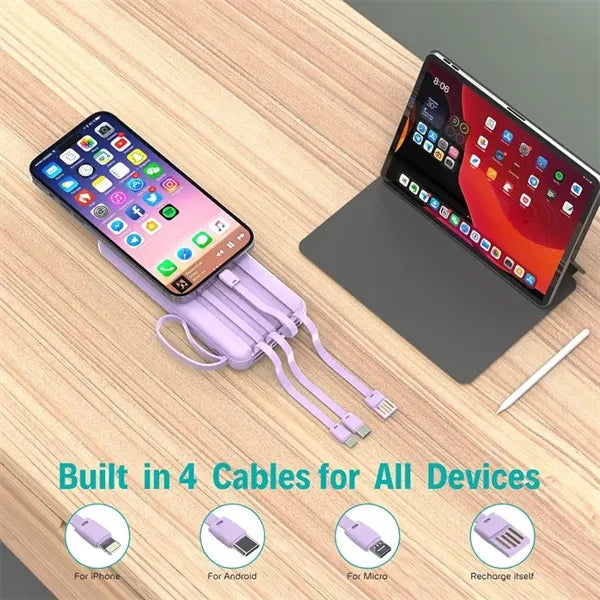 10000mAh Portable Power Bank with Built in Cables
