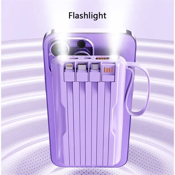 10000mAh Portable Power Bank with Built in Cables