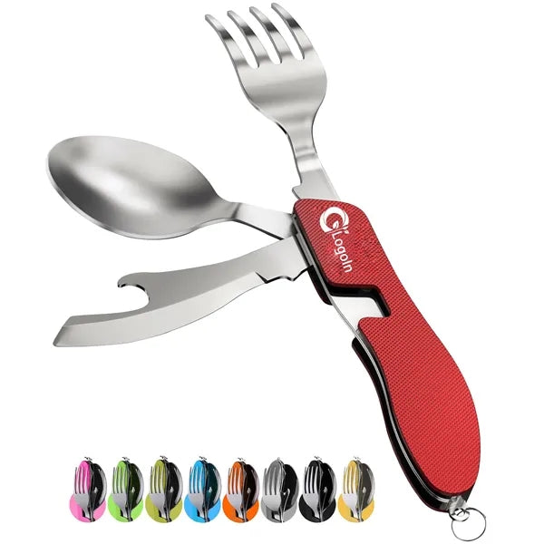 4-in-1 Camping Spoon Fork Knife Bottle Opener Combo Set
