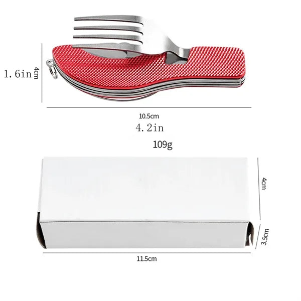 4-in-1 Camping Spoon Fork Knife Bottle Opener Combo Set