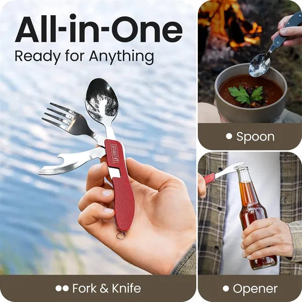 4-in-1 Camping Spoon Fork Knife Bottle Opener Combo Set