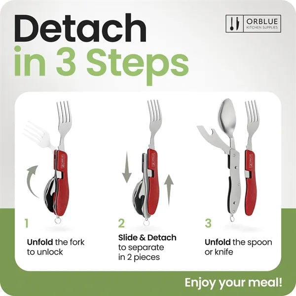 4-in-1 Camping Spoon Fork Knife Bottle Opener Combo Set