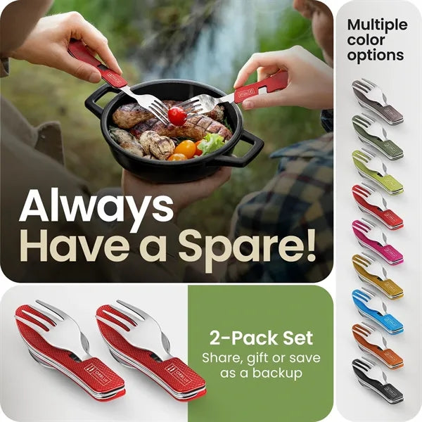 4-in-1 Camping Spoon Fork Knife Bottle Opener Combo Set