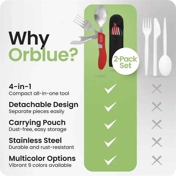 4-in-1 Camping Spoon Fork Knife Bottle Opener Combo Set