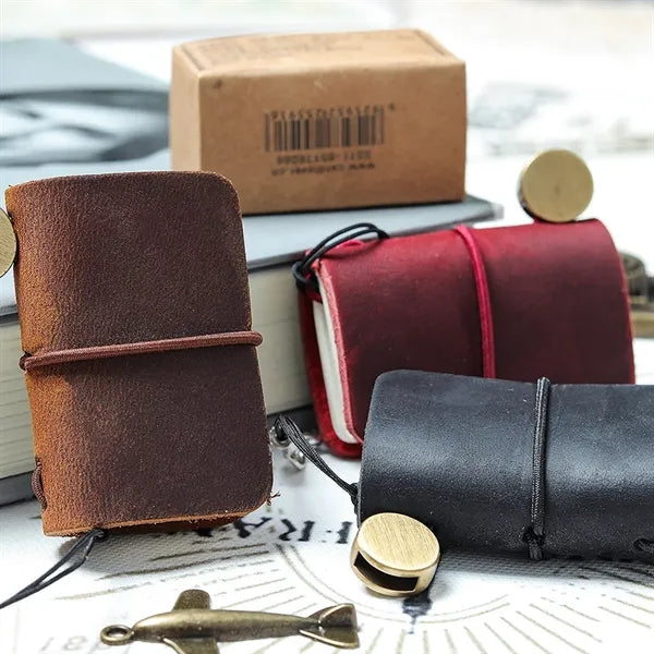 Portable travel journal handmade leather cover mini notebook
