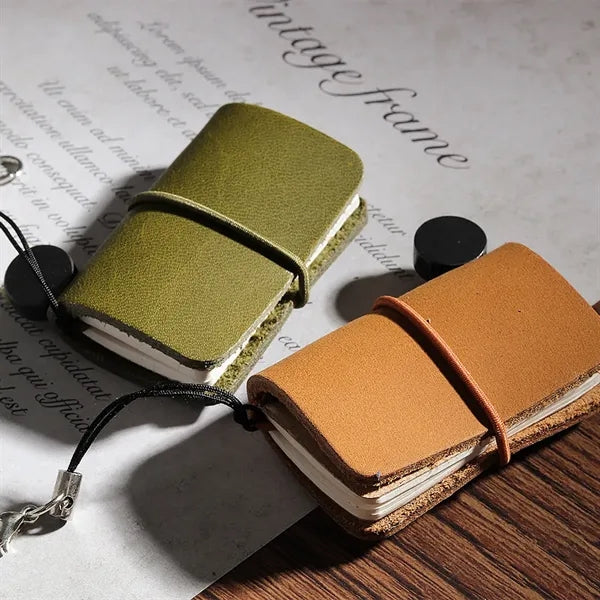 Portable travel journal handmade leather cover mini notebook