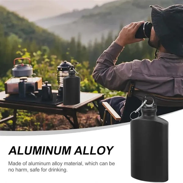 Camping outdoor aluminum flat water bottle with carabiner
