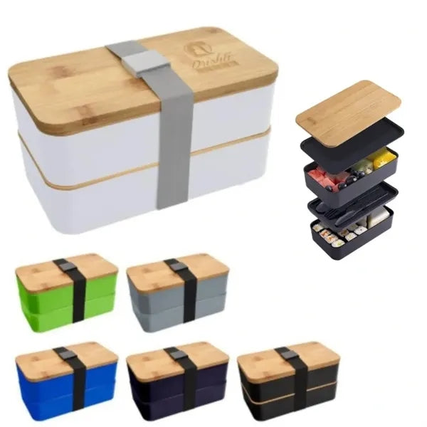 Stackable Bamboo Lid Wheat Straw Double-Layer Lunch Box