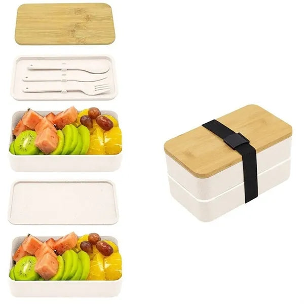 Stackable Bamboo Lid Wheat Straw Double-Layer Lunch Box