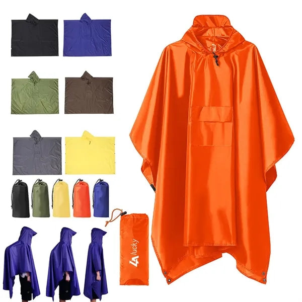 Adults' Hooded Rain Poncho with Handy Pouch