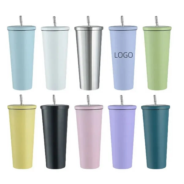 25 oz Stainless Steel Tumbler with Lid and Straw