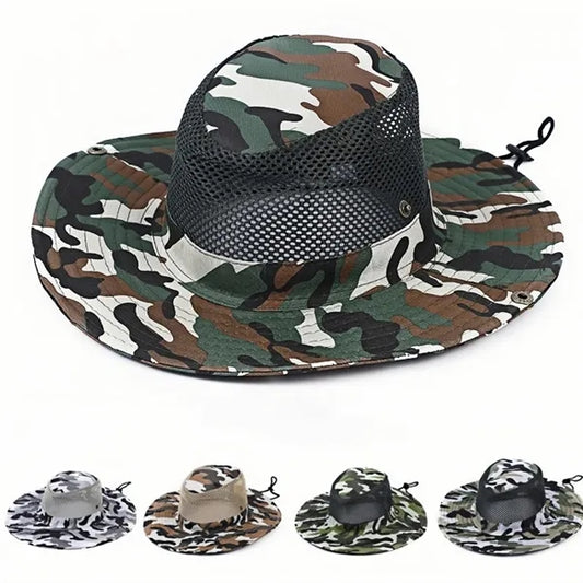 Mens Fishing Hat Wide Large Brim Sun with Camouflage