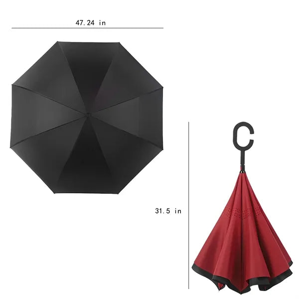 Double Layer Reverse Umbrella With C Shaped Handle