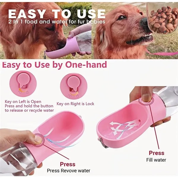 18.5oz 2-in-1 Portable Pet Water Bottle With Food Dispenser