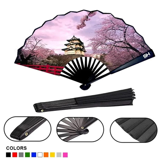 XL Traditional Bamboo Hand Fan - Premium Silky Fabric