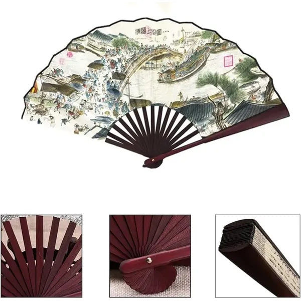 XL Traditional Bamboo Hand Fan - Premium Silky Fabric