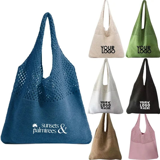 Logo New Cotton Mesh Beach Knitted Tote Bag For Women