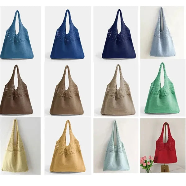 Logo New Cotton Mesh Beach Knitted Tote Bag For Women