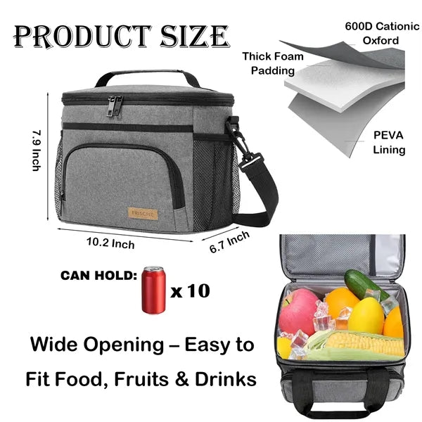10-Can Leakproof PEVA Lunch Bag with Strap & Pockets