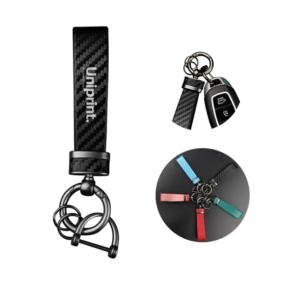 Carbon Fiber Leather Car Keychain With Anti Lost D Ring