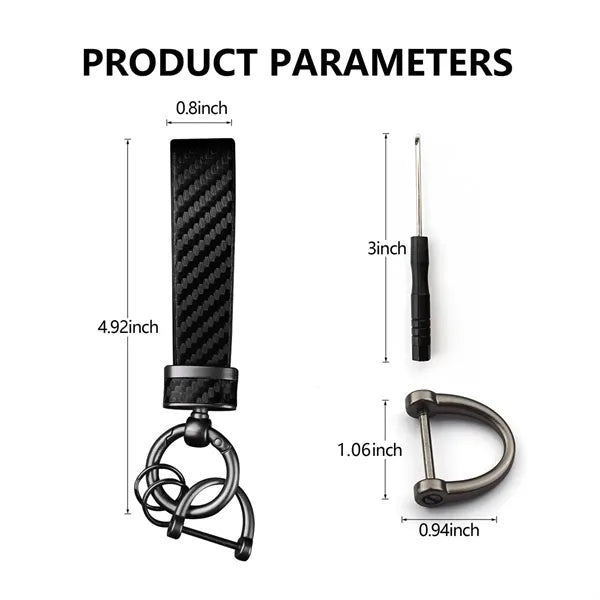 Carbon Fiber Leather Car Keychain With Anti Lost D Ring