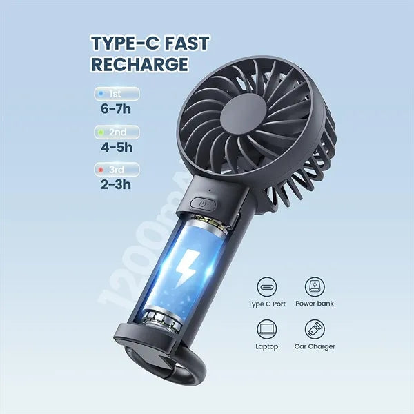 Mini Handheld Fan USB Rechargeable 3Speed Travel Outdoor
