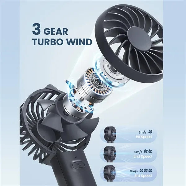 Mini Handheld Fan USB Rechargeable 3Speed Travel Outdoor