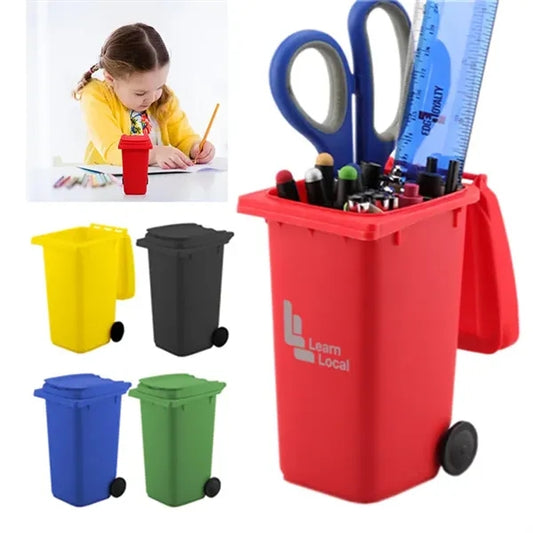 Mini Plastic Trash Can Bin Pen Holder with Lid