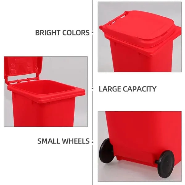 Mini Plastic Trash Can Bin Pen Holder with Lid