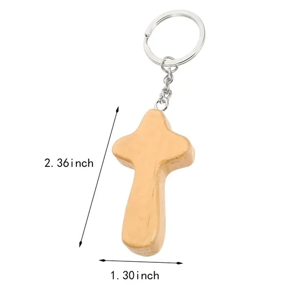 Multipurpose Durable Wooden Crafts Baptism Cross Key Chains