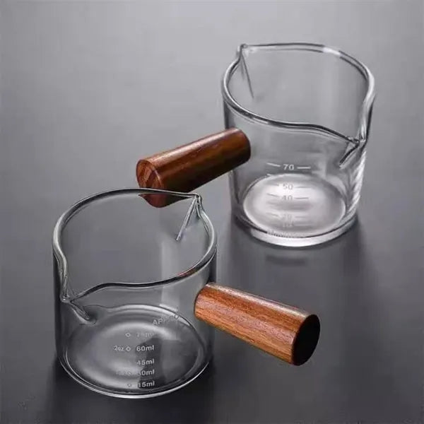 3oz.Italian Coffee Cup Mini Wooden Handle Glass Milk Jugs