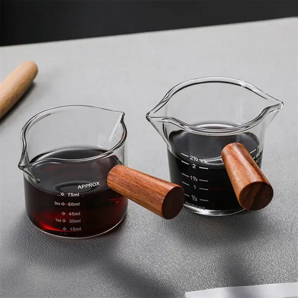 3oz.Italian Coffee Cup Mini Wooden Handle Glass Milk Jugs