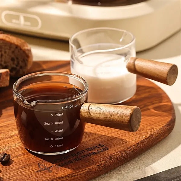 3oz.Italian Coffee Cup Mini Wooden Handle Glass Milk Jugs