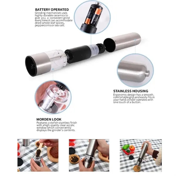Electric Pepper Grinder Set Stainless Steel Battery Operated