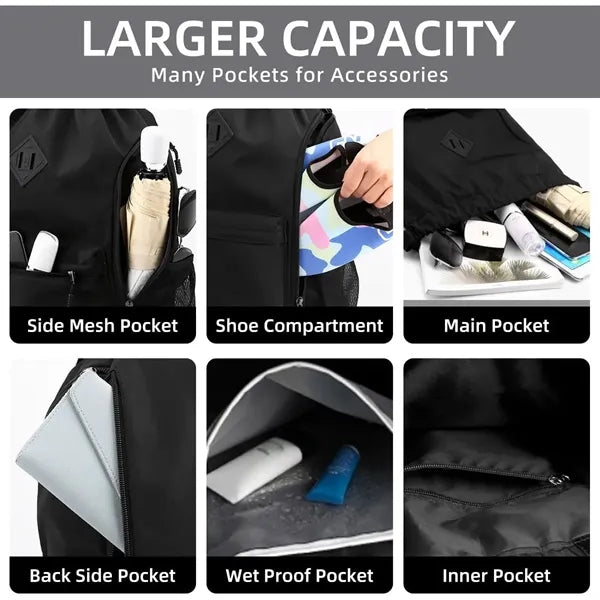 Waterproof Drawstring Backpack Travel Sports Gym Sack