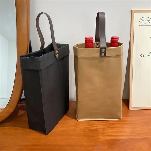 Red Wine Carrying Bag Washed Kraft Paper Stylish Sturdy