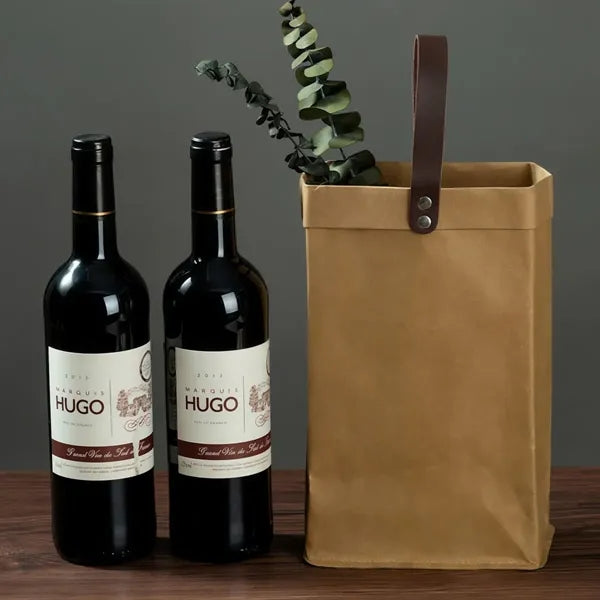 Red Wine Carrying Bag Washed Kraft Paper Stylish Sturdy