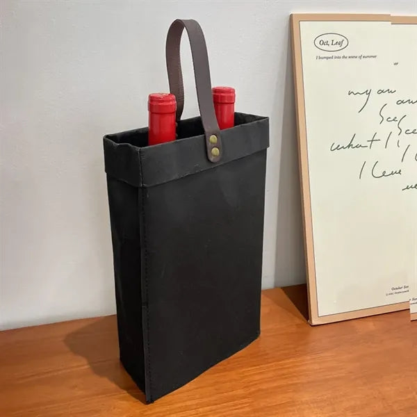 Red Wine Carrying Bag Washed Kraft Paper Stylish Sturdy