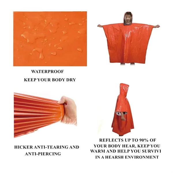 Waterproof Warm Hooded Survival Cape Outdoor Camping