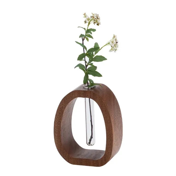 Glass Flower Vase with Wooden Stand