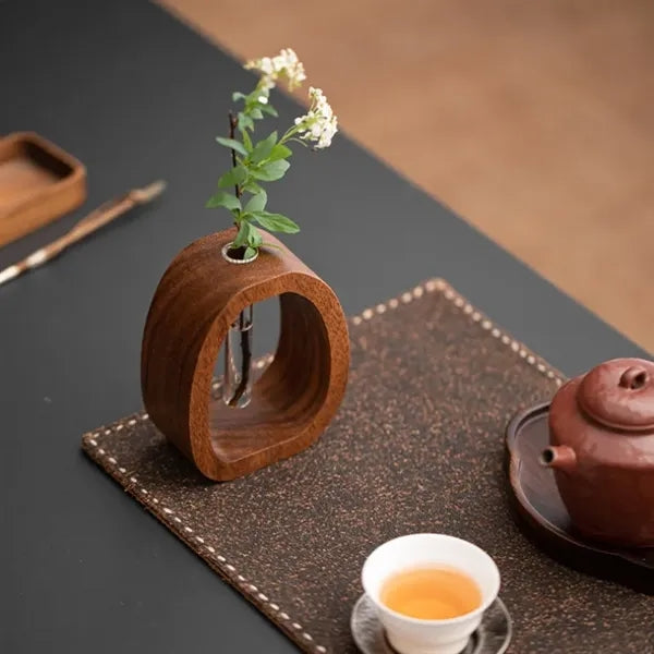 Glass Flower Vase with Wooden Stand