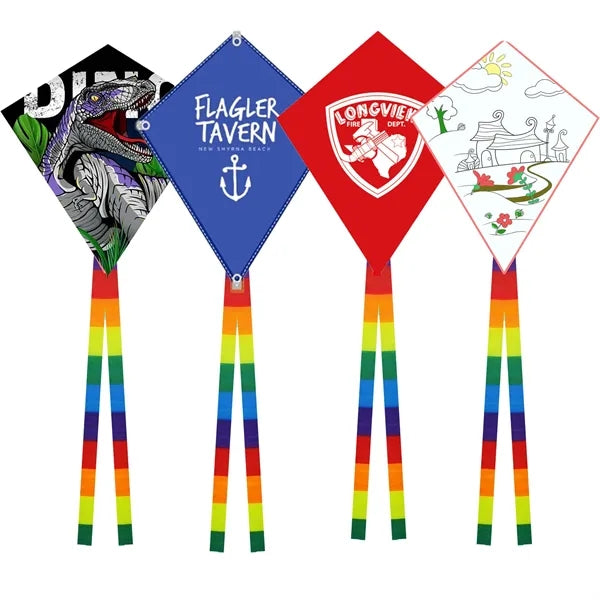 Full-Color Polyester Diamond Kite with Dual Ribbon Tails
