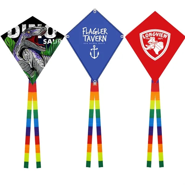 Full-Color Polyester Diamond Kite with Dual Ribbon Tails