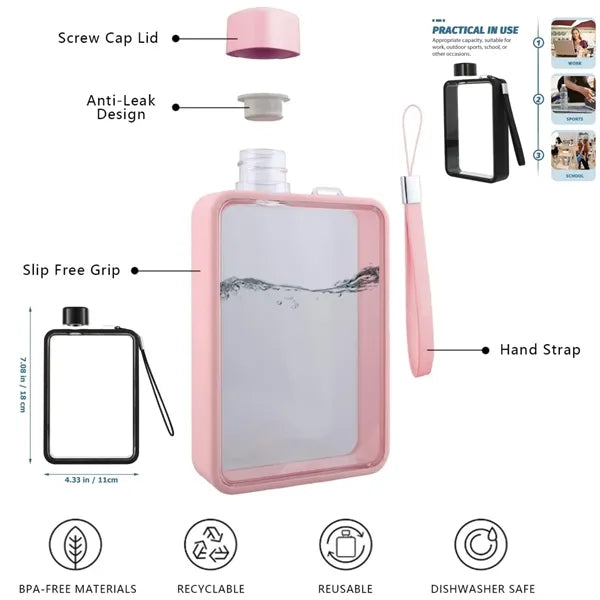 13OZ Sleek & Durable Polycarbonate Flat Water Bottle
